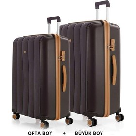 Resim Mçs Bavul Büyük Ve Orta 2li Set Silikon Valiz V305 Kahve/şampanya Kahverengi 