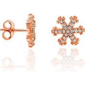 Resim Gümüş Roz Küpe Taşlı Küçük Boy Kar Taneli Bayan Küpesi Kadın Kupe 