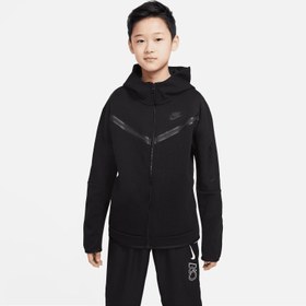 Resim Nike Sportswear Tech Fleece Kapüşonlu Çocuk Siyah Kapüşonlu Eşofman Üstü 