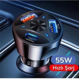 Resim 55w 3 Port Usb Araç İçin Telefon Şarj Cihazı 3 Girişli Çakmaklık Adaptör-31a Pd 20w Qc 30 Lisinya 