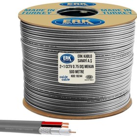 Resim Cable Cable Kamera Kablosu 2+1 Cctv Combo 2x0.75 Dış Mekan 500 mt Erk Yerli 