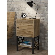 Resim Wood'n Love Maria Dolaplı Raflı Metal Ayaklı Komodin - Atlantik Çam / Siyah 