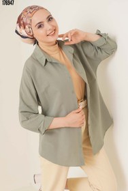 Resim 103901 Oversize Basic Tesettür Gömlek Haki 