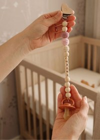 Resim My Kids Room İsme Özel Doğal Ahşap Emzik Zinciri - Kişiye Özel Bebek Emzik Askısı ve Tutucu 