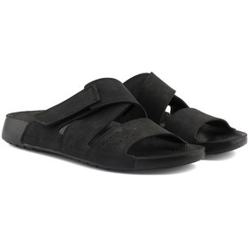 Resim Prag Slide Önü Çapraz Rahat Yumuşak Taban Cırtlı Ayarlanabilir Erkek Terlik-siyah Siyah 