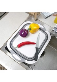 Resim Katlanabilir Süzgeçli Kesme Tahtası Ve Badya Gri Beyaz 