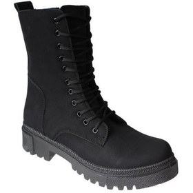 Resim Yazkış Kadın Siyah Mat Cilt Bağcıklı Fermuaralı 18cm Bilekboyu Düz Termo Taban Postal Bot Siyah 