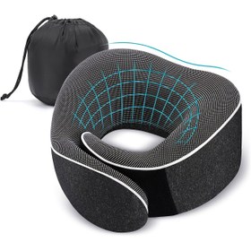Resim Boyun Desteği için Ergonomik Seyahat Yastığı - %100 Poliüretan Köpükten Yapılmış Yumuşak Konturlu Tasarım, Taşınabilir Depolama Çantasıyla, Uçak, Araba, Ofis & Ev Kullanımı İçin Siyah, Seyahat Boyun Yastığı, Araç Konfor Aksesuarı, Şık Uyku Aksesuarı, Ayarlanabilir Rahatlama Seviyesi 