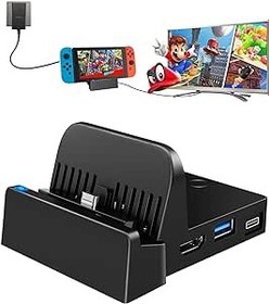 Resim Switch Docking Station, Wamiao Switch Şarj Standı, Nintendo Switch/Switch OLED için, Mini Taşınabilir 4K HDMI Adaptörü, USB 3.0 ve USB C ile Şarj İstasyonu, Resmi Nintendo Switch/Switch OLED Modeli 