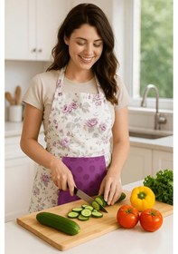 Resim Havlulu Mutfak Önlüğü Pratik Kullanım Önlük Mor 