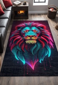 Resim Depoba Lion Gaming Oyuncu Odası Halısı Şönil Dijital Baskılı Kaymaz Taban Yıkanabilir Salon Halısı 