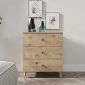 Resim Kzn Home Gardenya 3 Çekmeceli Meşe Şifonyer - Tamamı 1. Kalite Mdf 