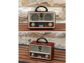 Resim Kahverengi Ahşap Görünümlü Bluetooth Radyo, Usb, Sd Kart, Kumandalı, Şarjlı ve Pilli 