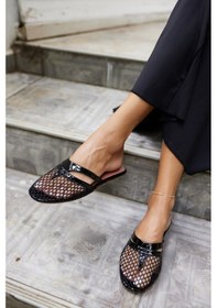 Resim Stars Kadın Siyah Gercek Deri File Detay Gizli Parmak Arası Terlık Siyah 