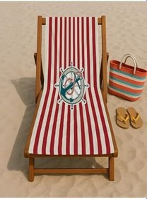 Resim denizlicotton Plaj havlusu, Deniz Havlusu, Şezlong Havlusu, Baskılı Havlu, 80 x 150 cm Çizgili Dümen-75 x 150 