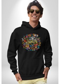 Resim Turkiye Özel Karakterleri Kadın Erkek Siyah Kapüşonlu Sweatshirt Hoodie Siyah 