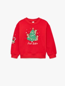 Resim Kız Bebek Pamuklu Uzun Kollu Bisiklet Yaka Şardonlu Baskılı Sweatshirt 