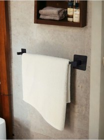 Resim Yapışkanlı Siyah Kare Uzun Havluluk Havlu Askısı Siyah 