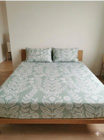 Resim Maki Home %100 Pamuklu Çiçek Desenli 160x200+2 50x70 Çift Kişilik Lastikli Çarşaf Ve Yastık Kılıfı Yeşil 