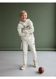 Resim Zekids Erkek Çocuk Sırt Baskılı Football League Yazılı Kapüşonlu Sweatshirt-16639 Ekru 