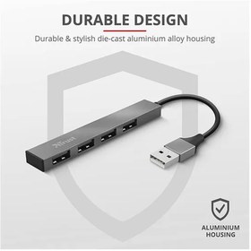 Resim Trust 23786 Halyx Mini USB 2 Hub Alüminyum 4 Bağlantı Noktalı Pc, Laptop, Mac Için - Gümüş 