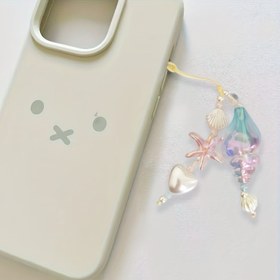 Resim Pastel Okyanus Telefon Zinciri - Deniz Kabuğu ve Yıldız Balığı Kolye Ucu ile İridiscent Mavi-Mor-Yeşil Plaj Takısı, iPhone, Kulaklık, Anahtarlar için Dekoratif Aksesuar, Kadınlar İçin Sahil Temalı Hediye, Telefon ve Anahtarlık Süsü, İnci Parıltılı Tasarım 