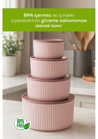 Resim 4'lü Yuvarlak Saklama Kabı Seti Pembe 2.5l 1.5l 0.80l 0.45l Mikrodalga Ve Dondurucu Uyumlu Pembe 