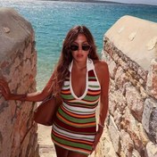 Resim Kadınlar İçin Renkli Çizgili Sırtı Açık Bodycon Elbise - Müzik Festivalleri, Plaj Tatilleri ve Yaz Gezileri için Şık Detaylı, Trend Moda, Parti Kıyafeti, Rahat Kesim, Festival Stili 