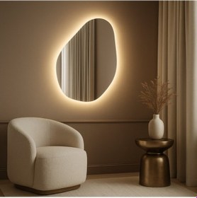 Resim 75x108 Cm Modern Asimetrik Led Ayna Dokunmatik, Dim Edilebilir, 3000k Günışığı Banyo Aynası Sarı 