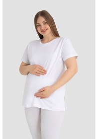 Resim Pamuklu Kısa Kollu Hamile Tişört Beyaz 3'lü Paket Yumuşak Ve Rahat Hamile Giyim 