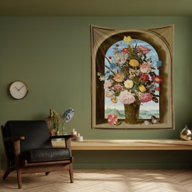 Resim Vase of Flowers in a Window Niche Duvar Örtüsü - 100 cm x 135 cm 