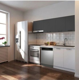 Resim Ulza Hazır Mutfak Dolabı 200 Cm Beyaz Laminat Tezgah Dahil-bulaşık Makinesi Yeri Mevcut-mat Antrasit 