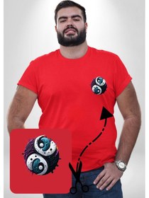 Resim Renkli Yin İle Yang Kuramı Kırmızı Büyük Beden Kadın Basic Minimal Baskılı Tişört Kırmızı 