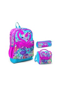 Resim Coral High Mavi Pembe Flamingo Geçişli Beslenme Okul Çantası Kalemlik 