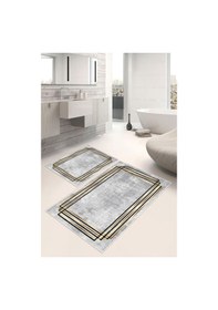 Resim Dijital Baskı Çerçeveli Kaymaz Taban 2li Set Banyo Paspası Klozet Takımı 50x60cm-60x100cm Gri 