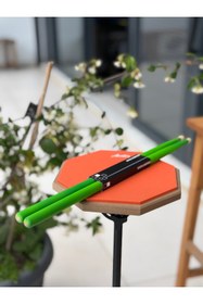 Resim NOTA MÜZİK Auster Standlı Turuncu Davul Çalışma Pedi - Neon Yeşil 5A Baget Hediyeli Bateri Antrenman Seti 