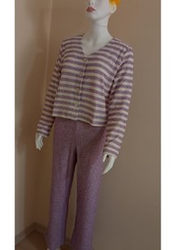 Resim Crop Kesim Çizgili Pijama Takımı Dowry Mor 