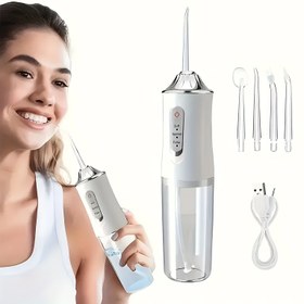 Resim 4 nozullu elektrikli su diş ipi seti - 360° dönebilen nozullar, USB şarj, lityum pil, erkekler ve kadınlar için günlük diş bakımı ve diş eti temizliği için uygun 