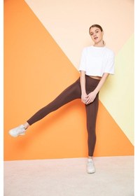 Resim Thiff Gymwear Kahverengi Yüksek Bel Sıkılaştırıcı Toparlayıcı Kışlık Şardonlu Dalgıç Kumaş Spor Günlük Tayt Kahverengi 