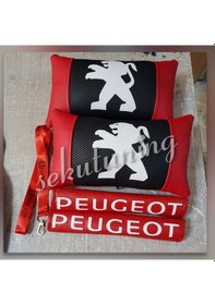 Resim Peugeot Lüks Deri Oto Boyun Yastığı,Kemerlik Ve Ayna Ipi Hediyesi 