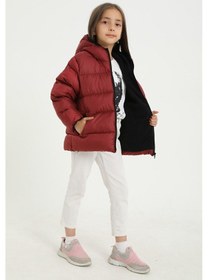 Resim Spor Kız Çocuk Polarlı Kürklü Kapüşonlu Su Geçirmez Rüzgara Dayanıklı Şişme Mont-107 Bordo 