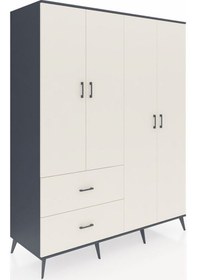 Resim Kronos Gardrop 4 Raflı 2 Çekmeceli 2 Askılı 176x59x221 Antrasit-aytaşı Aytaşı 