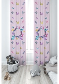 Resim Mekta Home Bebek Ve Çocuk Odası Seksek Ve Kelebek Desenli Pembe 2 Kanat Fon Perde 
