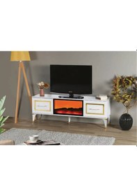 Resim Bera Beyaz Mebran Şömineli İnci Tv Sehpası Beyaz 