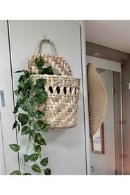 Resim AFRALYAHOME Hasır Posta Kutusu Çiçeklik Saksılık Gazetelik Kitaplık Hasır Ahşap Sepet Dekoratif Aksesuar 35 Cm 