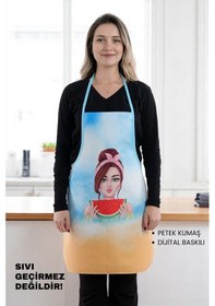 Resim Siyah Chef Leke Tutmaz Kumaş Mutfak Önlüğü Mavi 