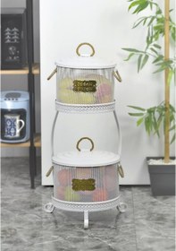 Resim Metal Standlı 2 Katlı Delikli Patates Soğan Saklama Kovası Beyaz 