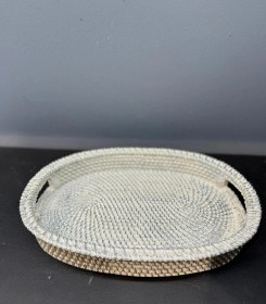 Resim Dekoratif Polyester Hasır Tepsi Krem Gümüş 