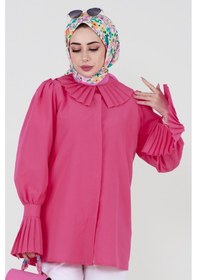 Resim Kolu Piliseli Gömlek -fuşya-3483-fuşya Fuşya 