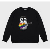 Resim GreenMint Unisex Siyah Sweatshirt Baby Penguin Playing Gay Pride Rainbow Flag Guitar_em1093 